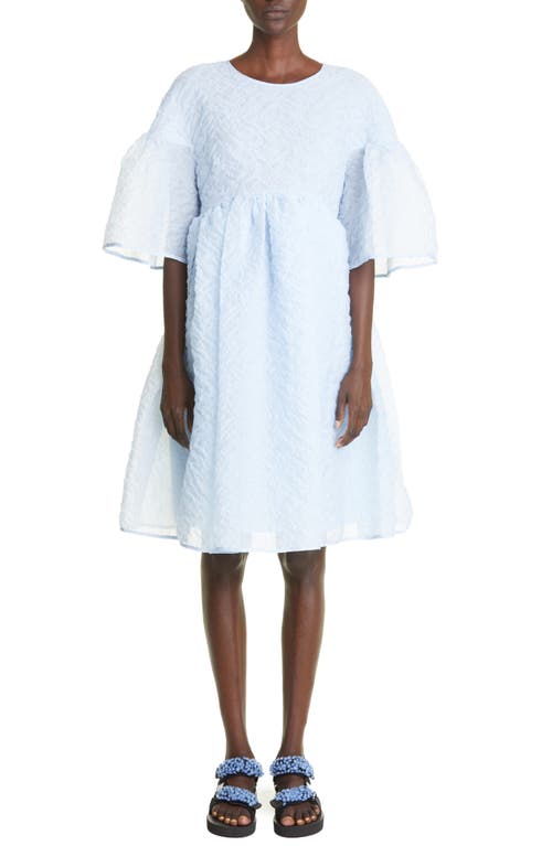 Cecilie Bahnsen Florette Nimbus Matelassé Babydoll Dress in Pale Blue