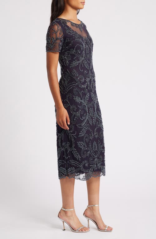 Pisarro Nights Embellished Illusion Neck Cocktail Dress In Eggplant 503