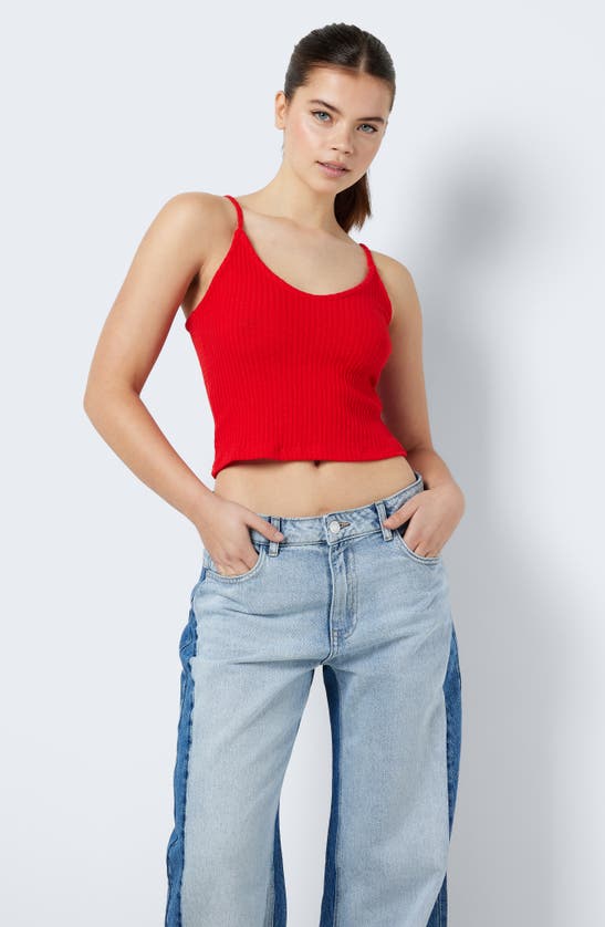 Shop Noisy May Gill Organic Cotton Blend Rib Camisole In Flame Scarlet