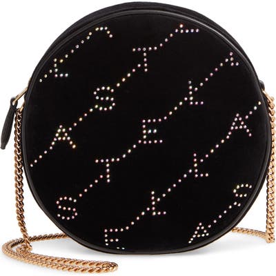 Stella Mccartney Crystal Monogram Velvet Circle Crossbody Bag - Black
