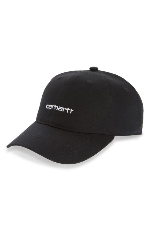 Shop Carhartt Work In Progress Logo Script Baseball Cap In Black/white