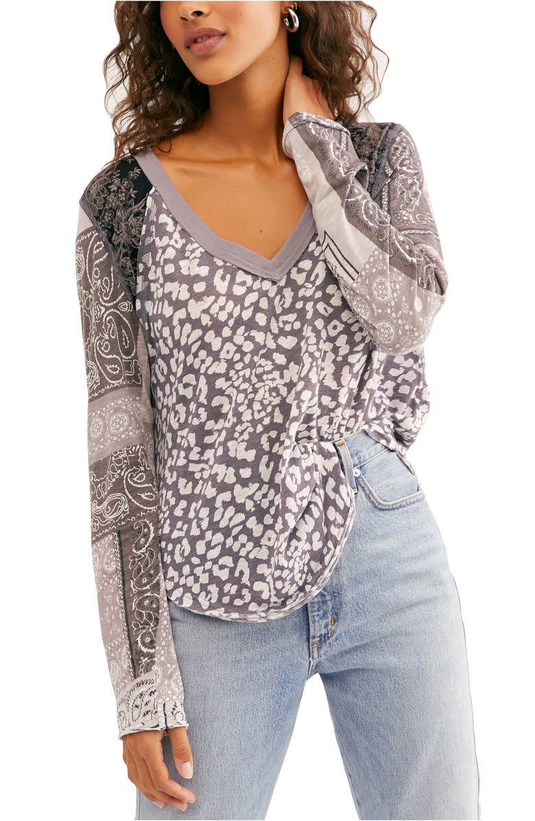 FREE PEOPLE Friday Night Contrast Sleeve T-Shirt, Main, color, DARK COMBO