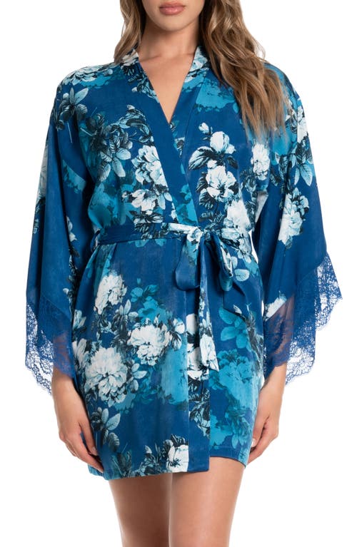 Shop In Bloom By Jonquil Rosalia Floral Lace Trim Satin Wrap In Evening Blue