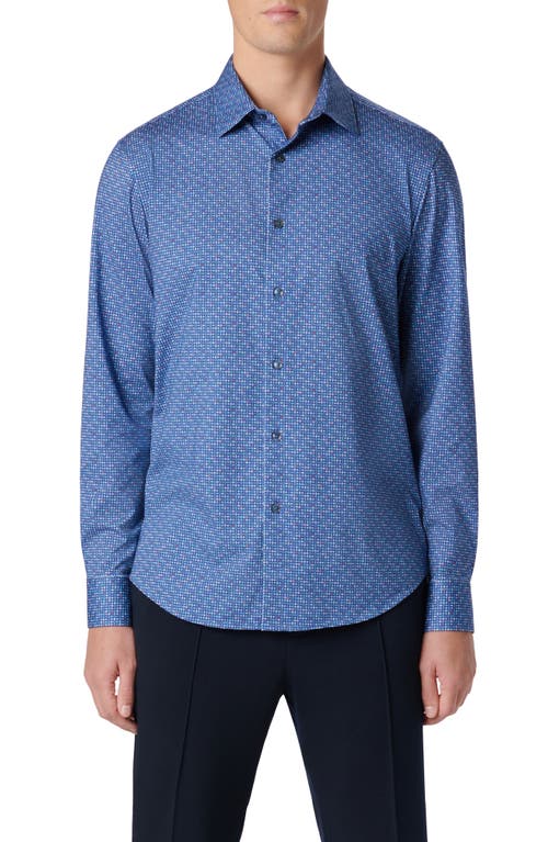 Bugatchi James OoohCotton Mosaic Print Button-Up Shirt Night Blue at Nordstrom,