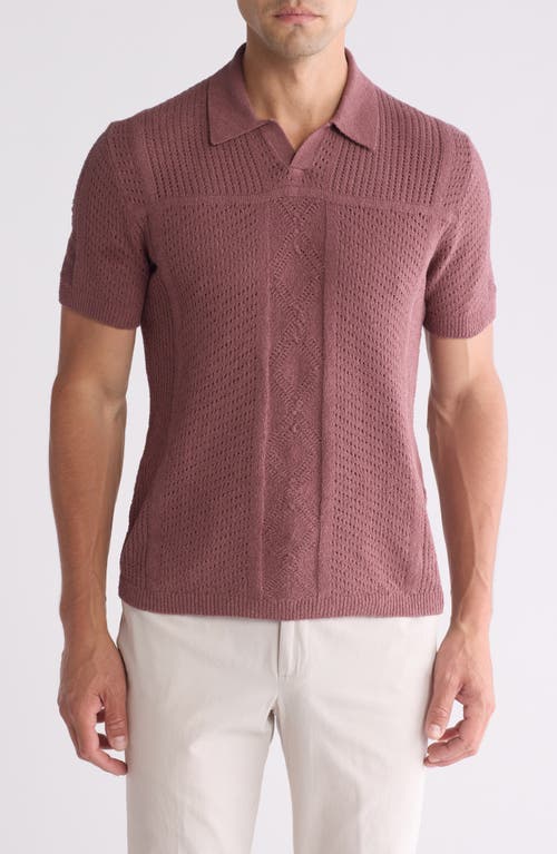 John Varvatos Theo Pointelle Polo Sweater In Mauvewood