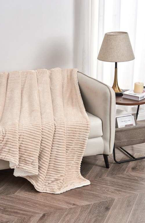 Woven & Weft Ribbed Faux Shearling Reversible Blanket In Cappuccino