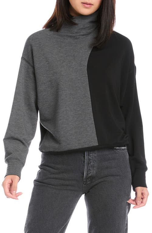 FIFTEEN TWENTY Modern Colorblock Funnel Neck Sweater in Dark Heather Gray W/Black