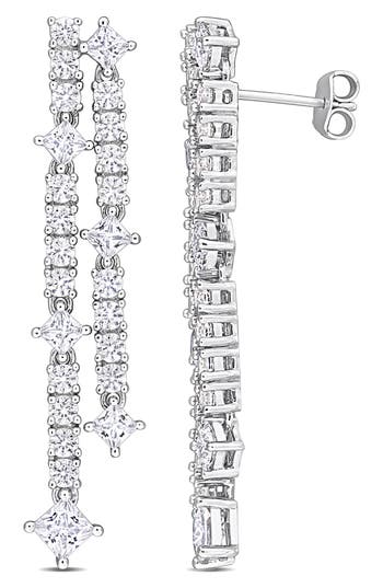 Delmar Lab-created White Sapphire Double Row Drop Earrings In White