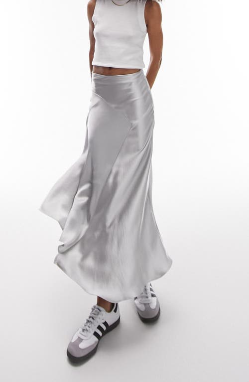 Topshop Fishtail Satin Midi Skirt in Silver at Nordstrom, Size 10 Us