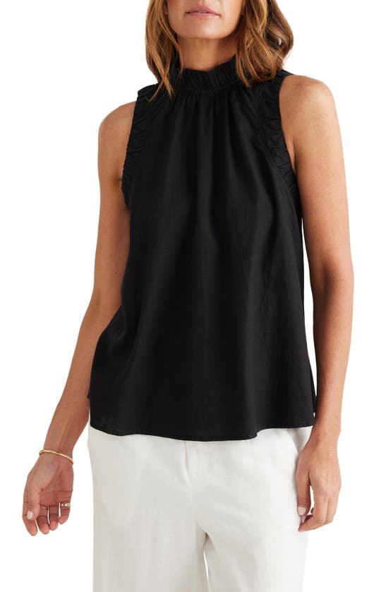 Shop Brave + True Kelley Linen Blend A-line Top In Black