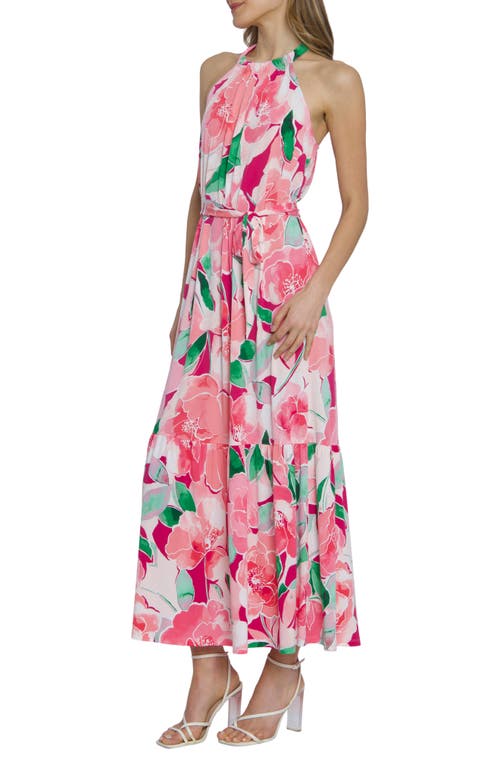 Shop Maggy London High Neck Maxi Dress In Raspberry Rose/flamingo