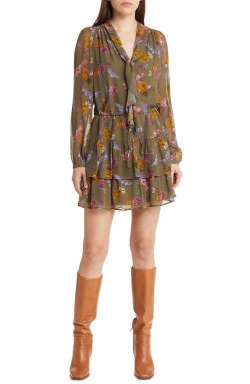 PAIGE Elynne Floral Long Sleeve Silk Chiffon Dress in Moss Multi