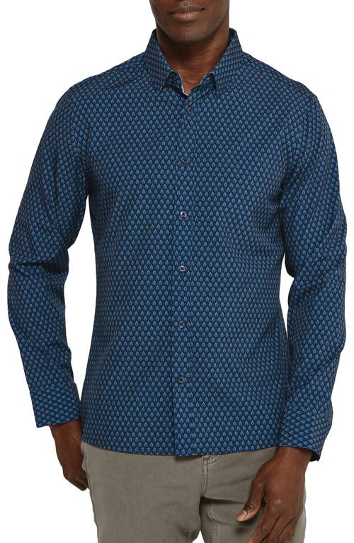 7 Diamonds Enrys Leaf Print Performance Button-Up Shirt Navy at Nordstrom,