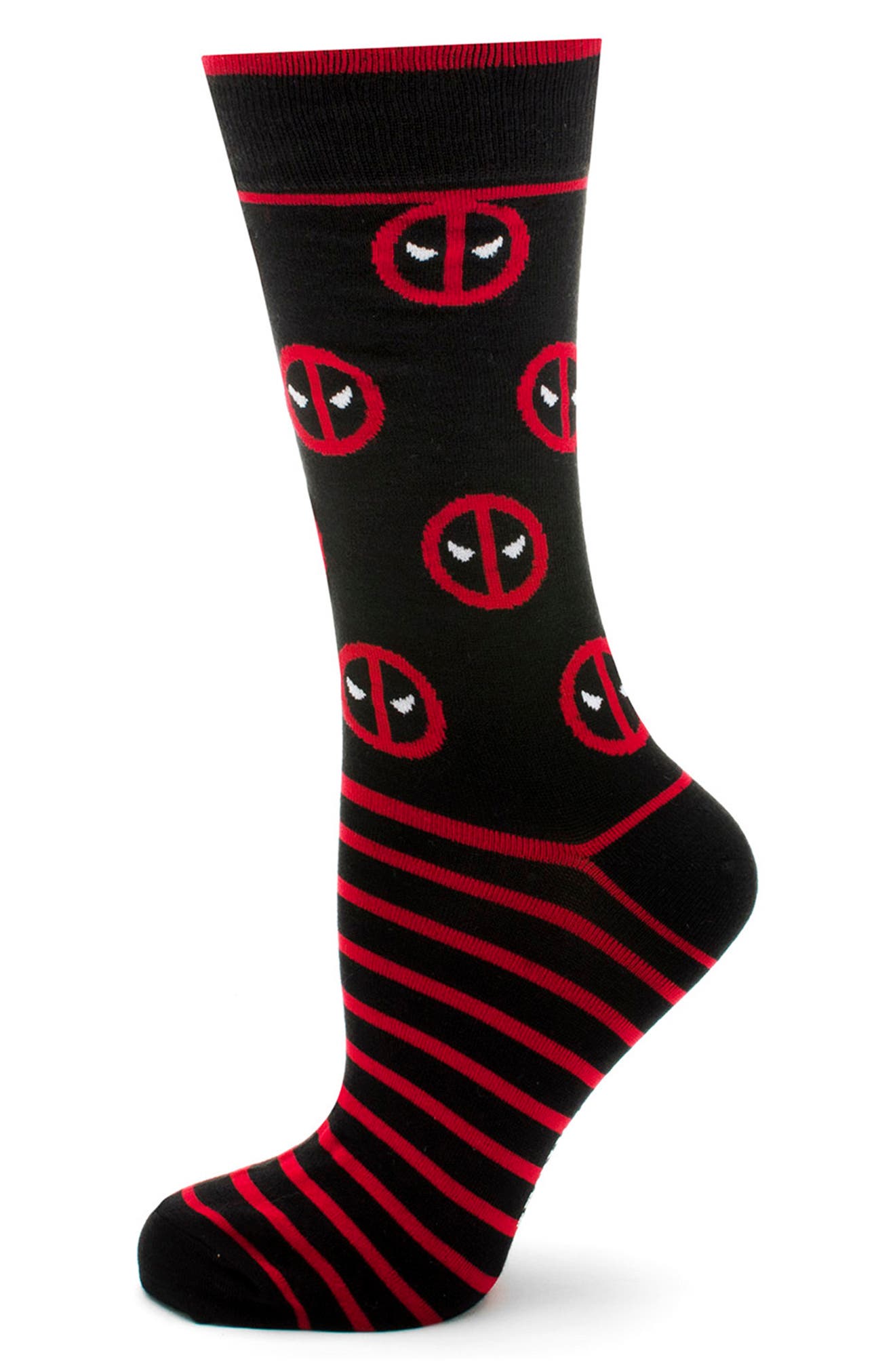 Deadpool Logo and Striped Logo Black Adult Sized Crew Socks