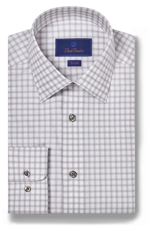 David Donahue Trim Fit Dobby Check Dress Shirt White/Pearl at Nordstrom, 