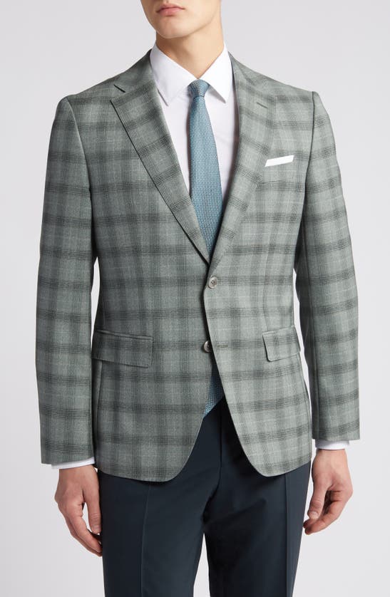 Shop Hugo Boss Hutson Plaid Virgin Wool Sport Coat In Open Green