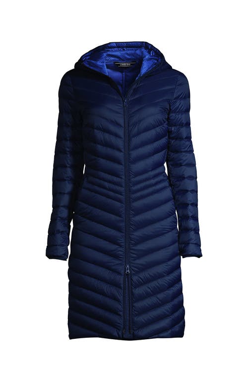 Shop Lands' End Ultralight Packable Long Down Coat In Deep Sea Navy