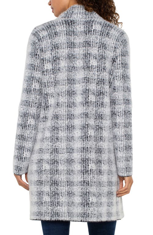 Liverpool Long Open Front Jacket In Grey/white Plaid