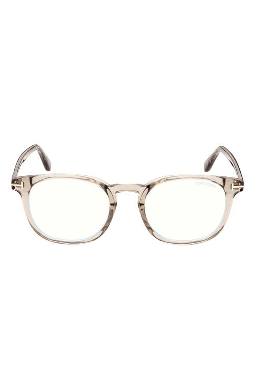 TOM FORD 52mm Round Blue Light Blocking Glasses in Shiny Beige at Nordstrom