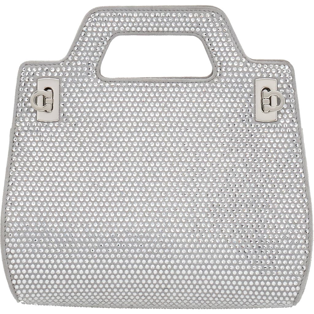 Ferragamo Wanda Mini Strass Crystal Top-handle Bag In Metallic