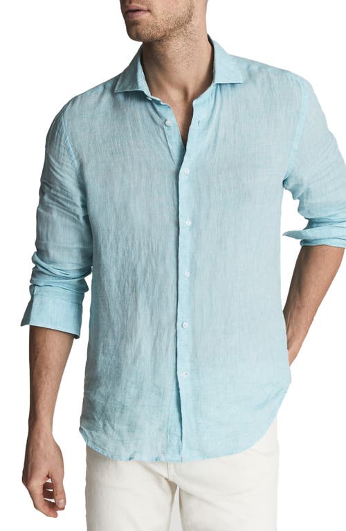 Reiss Ruban Linen Button-Up Shirt in Aquamarine