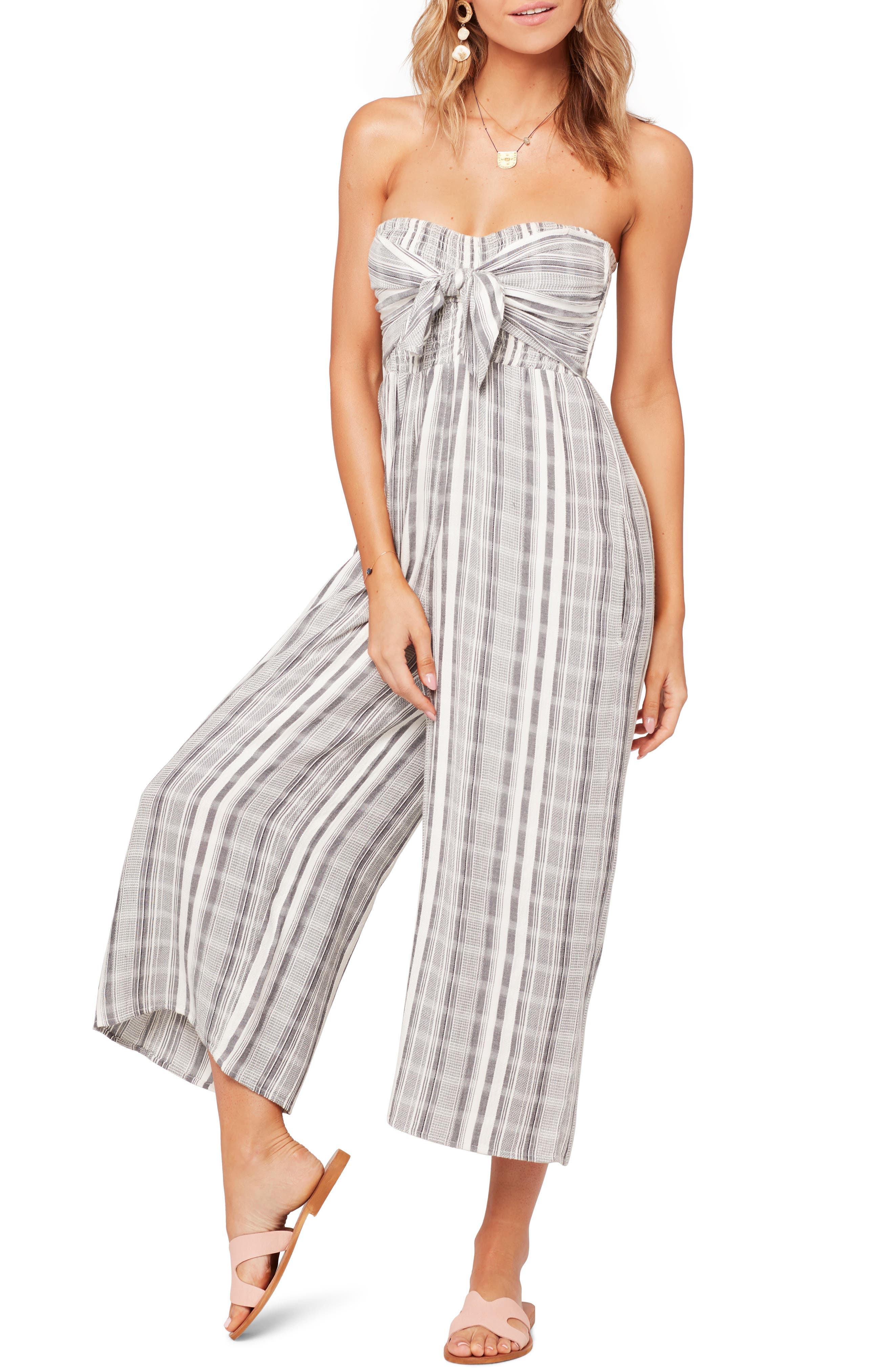 L Space Strapless Riri Wide Leg Jumpsuit, Grey