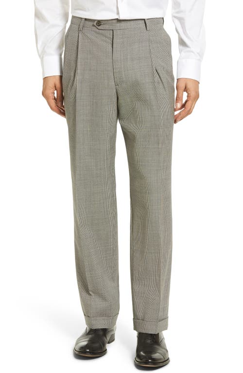 Berle Pleated Houndstooth Wool Trousers Charcoal at Nordstrom, X Unhemmed