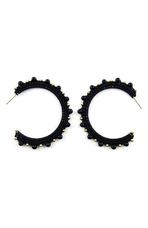 Panacea Rope Stone Hoop Earrings in Black 