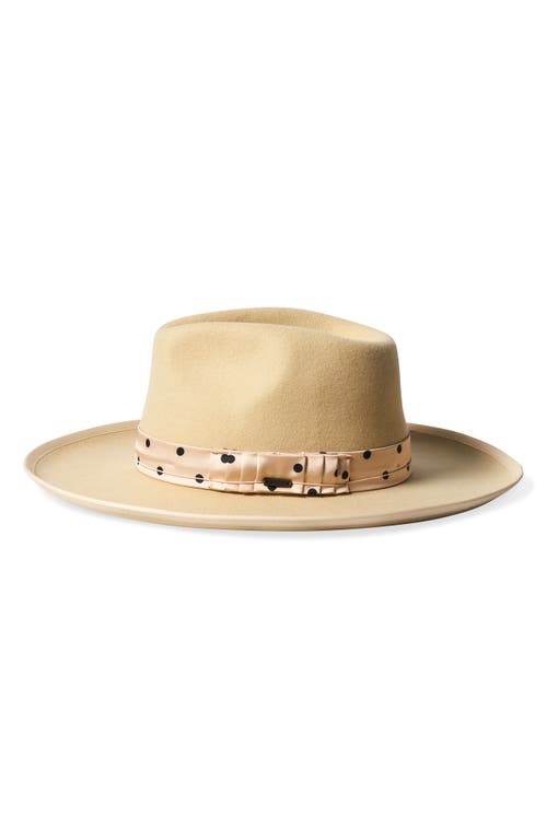 Shop Brixton Reno Wool Felt Fedora In Biscotti/black