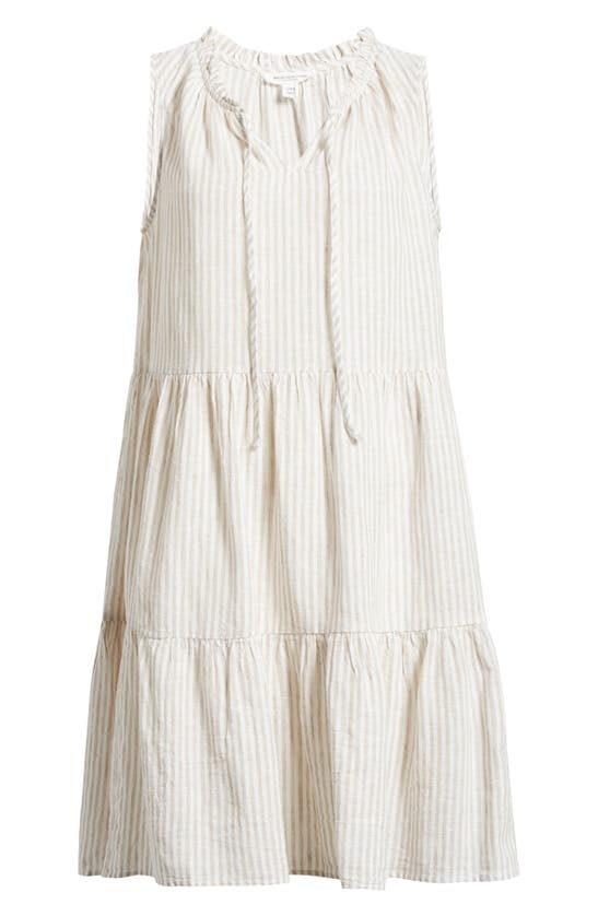 Shop Beachlunchlounge Belle Stripe Tiered Linen & Cotton Dress In Desert Beige