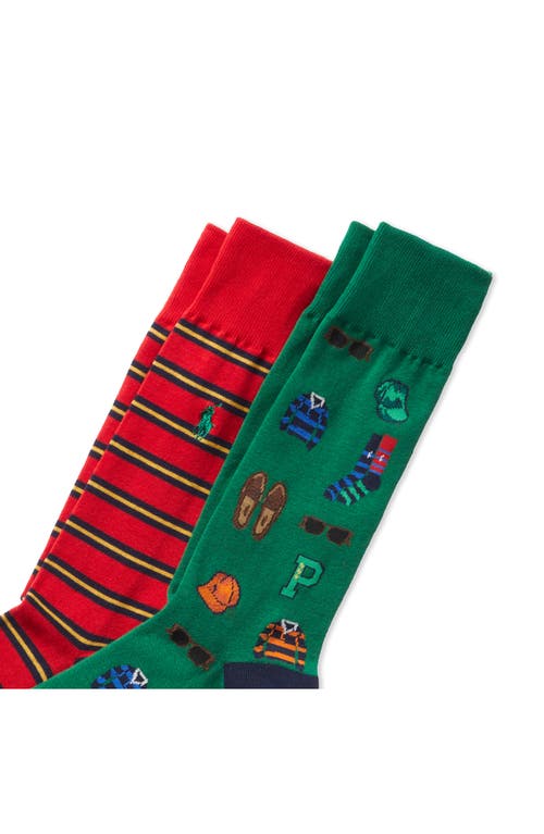 Shop Polo Ralph Lauren Assorted 2-pack Preppy Icon Dress Socks In Green