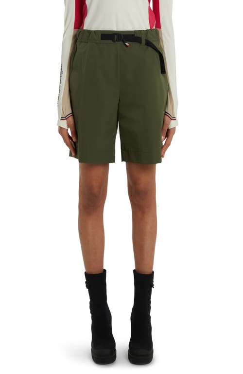 Water Repellent Belted Technical Stretch Nylon Shorts in Military Green