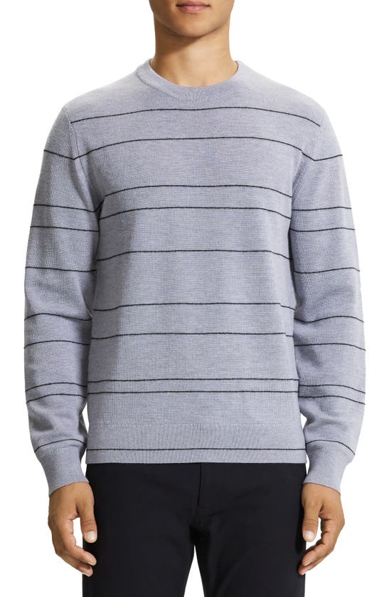 Theory Kenny Merino Wool Blend Stripe Crewneck Sweater In Grey Melange Multi - P2x
