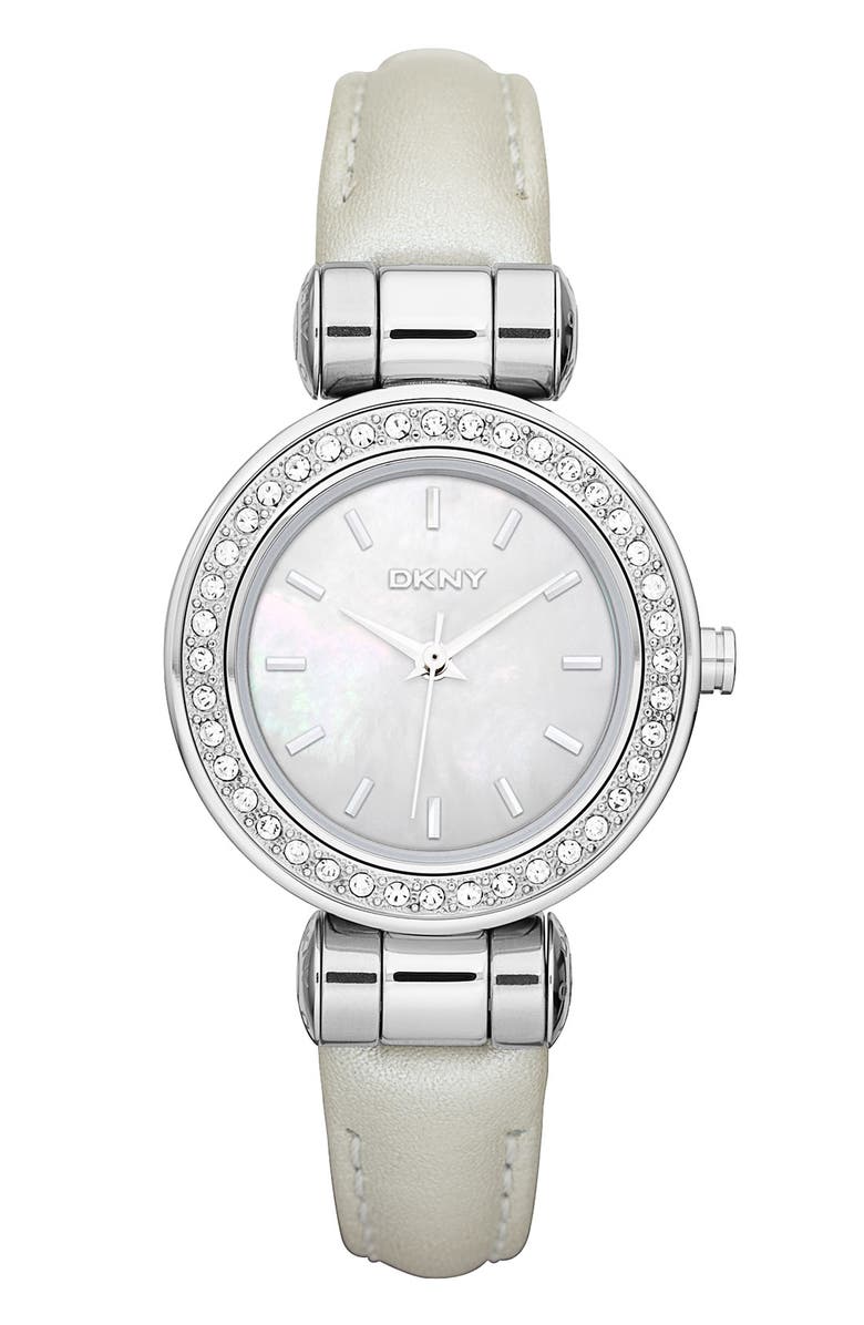 DKNY 'Glitz' Small Round Dial Leather Strap Watch | Nordstrom