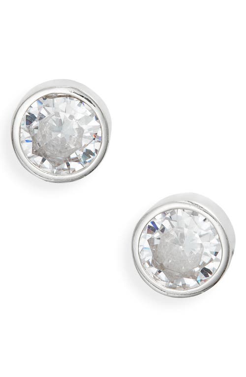 Fancy Bezel Stud Earrings in Silver/White/round Cut