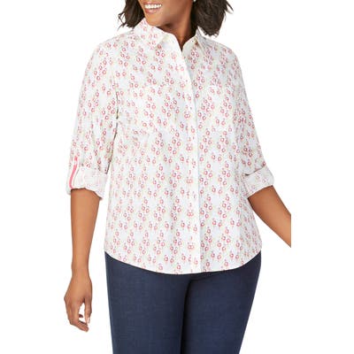 Plus Size Foxcroft Zoey Dancing Flamingos Shirt, White
