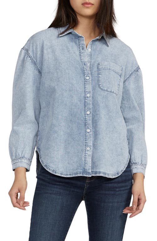Relaxed Denim Button-Up Shirt in Stone Blue