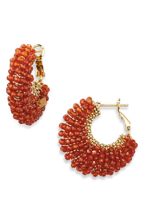 Gas Bijoux Izzia Beaded Hoop Earrings in Gold Red 