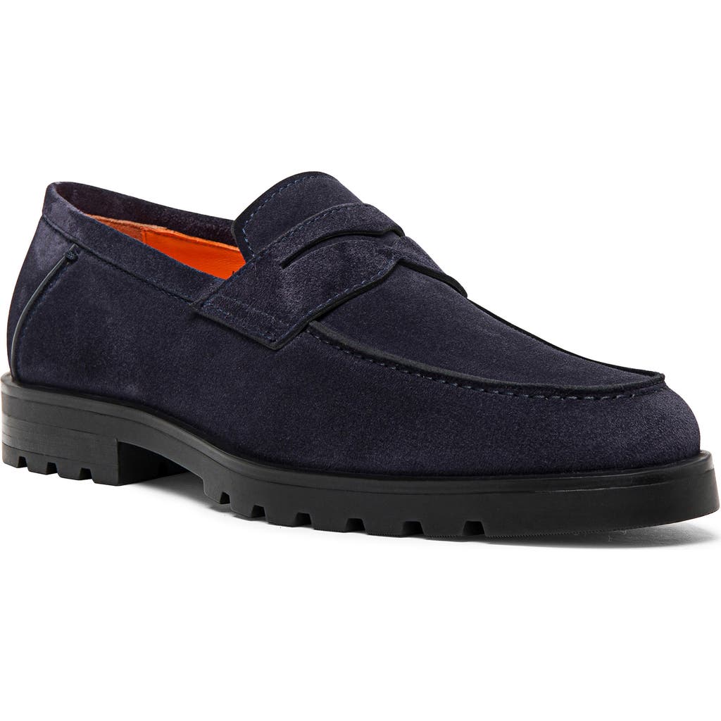 Santoni Suede Penny Loafers In Blue
