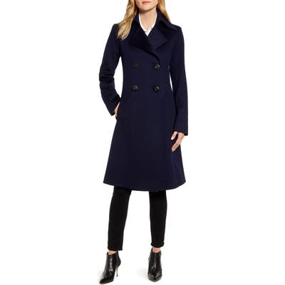 Fleurette Double Breasted Wool Princess Coat, Blue