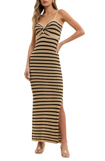 Blu Pepper Stripe Knit Maxi Dress In Khaki