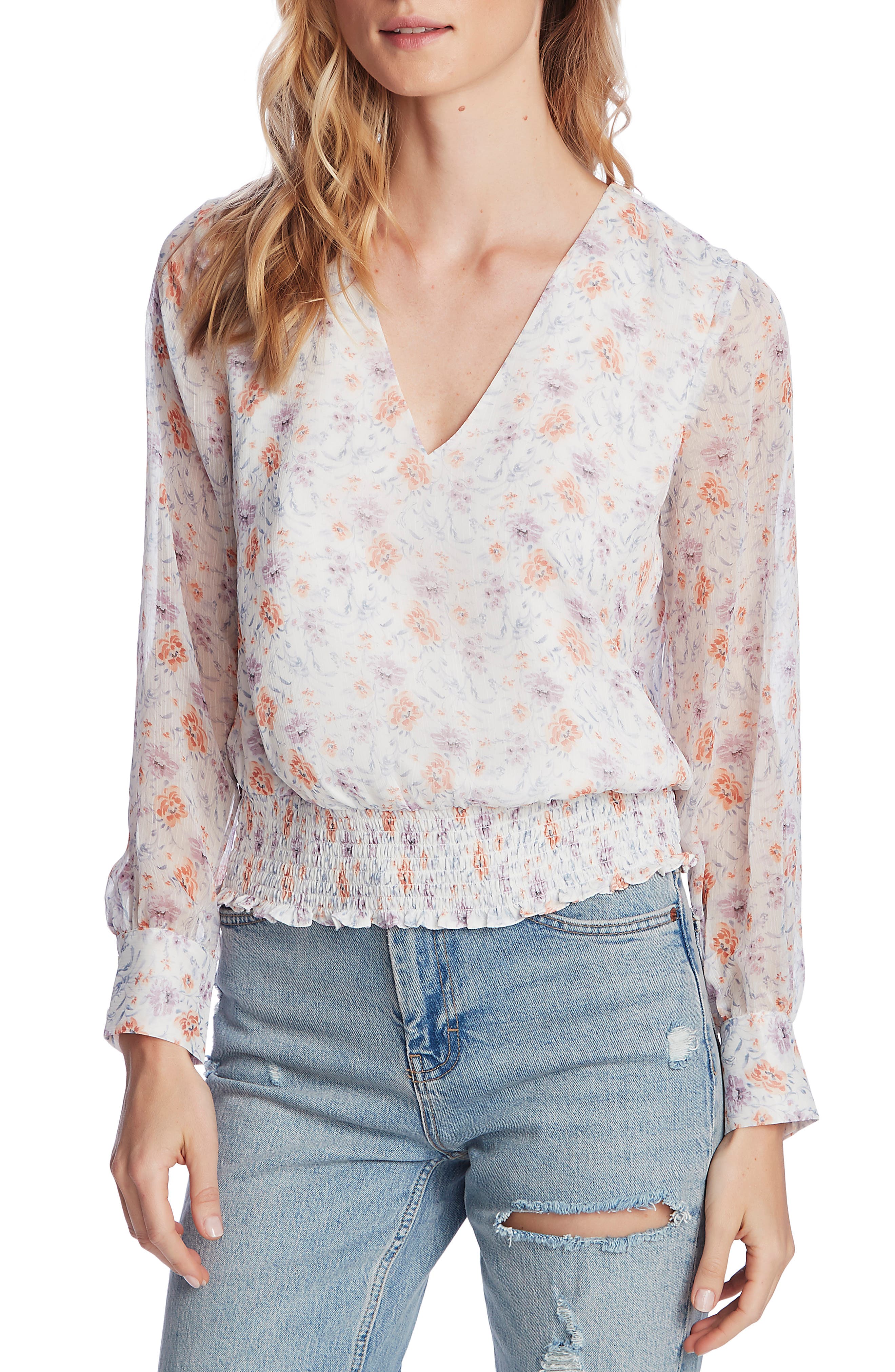 1 State Woodland Garden Smock Waist Long Sleeve Blouse Nordstrom