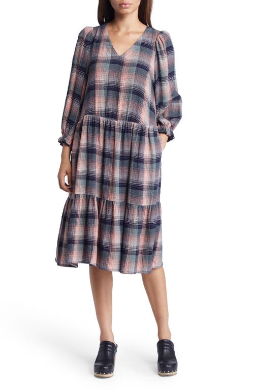 caslon(r) Plaid V-Neck Dress in Pink- Olive Navy Ombre