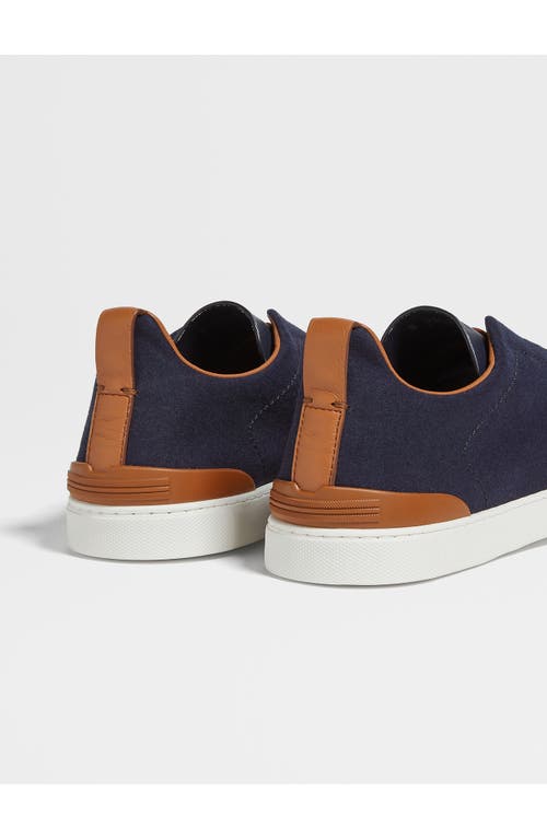 Shop Zegna Triple Stitch Flannel Sneaker In Navy