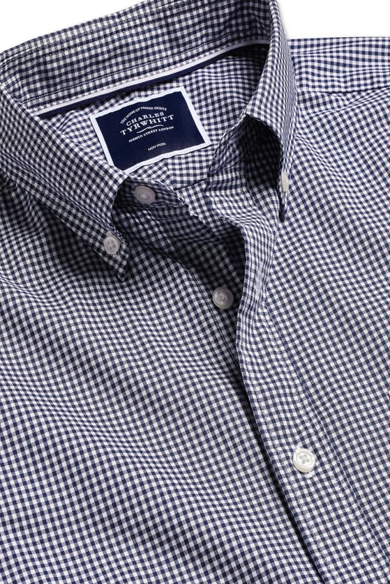 CHARLES TYRWHITT CHARLES TYRWHITT SLIM FIT BUTTON-DOWN COLLAR NON-IRON STRETCH MINI GINGHAM SHORT SLEEVE SHIRT