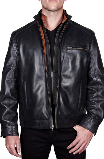 Shop Missani Le Collezioni Leather Dickey Jacket In Black/cognac