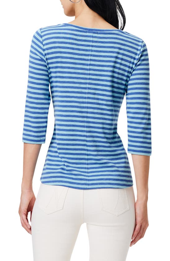 Shop Nzt By Nic+zoe Stripe Boat Neck Cotton T-shirt In Blue Multi