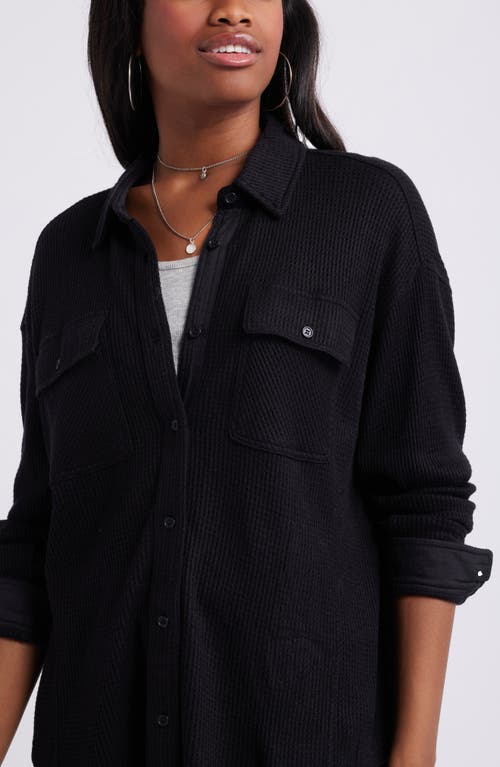 Bp. Oversize Thermal Knit Button-up Shirt In Black