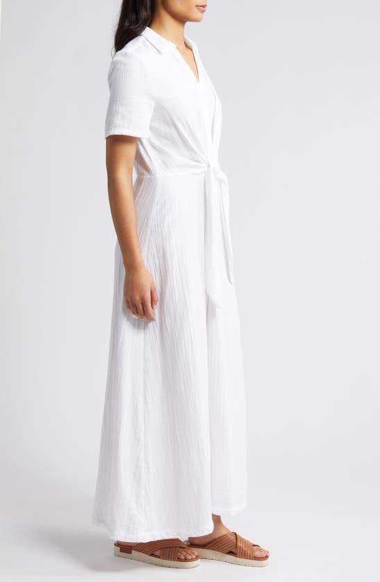 Shop Caslon Vacation Tie Front Gauze Shirtdress In White