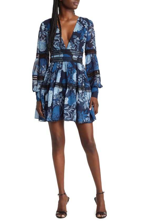 Bardot Hallie Floral Long Sleeve Minidress In Navy Floral